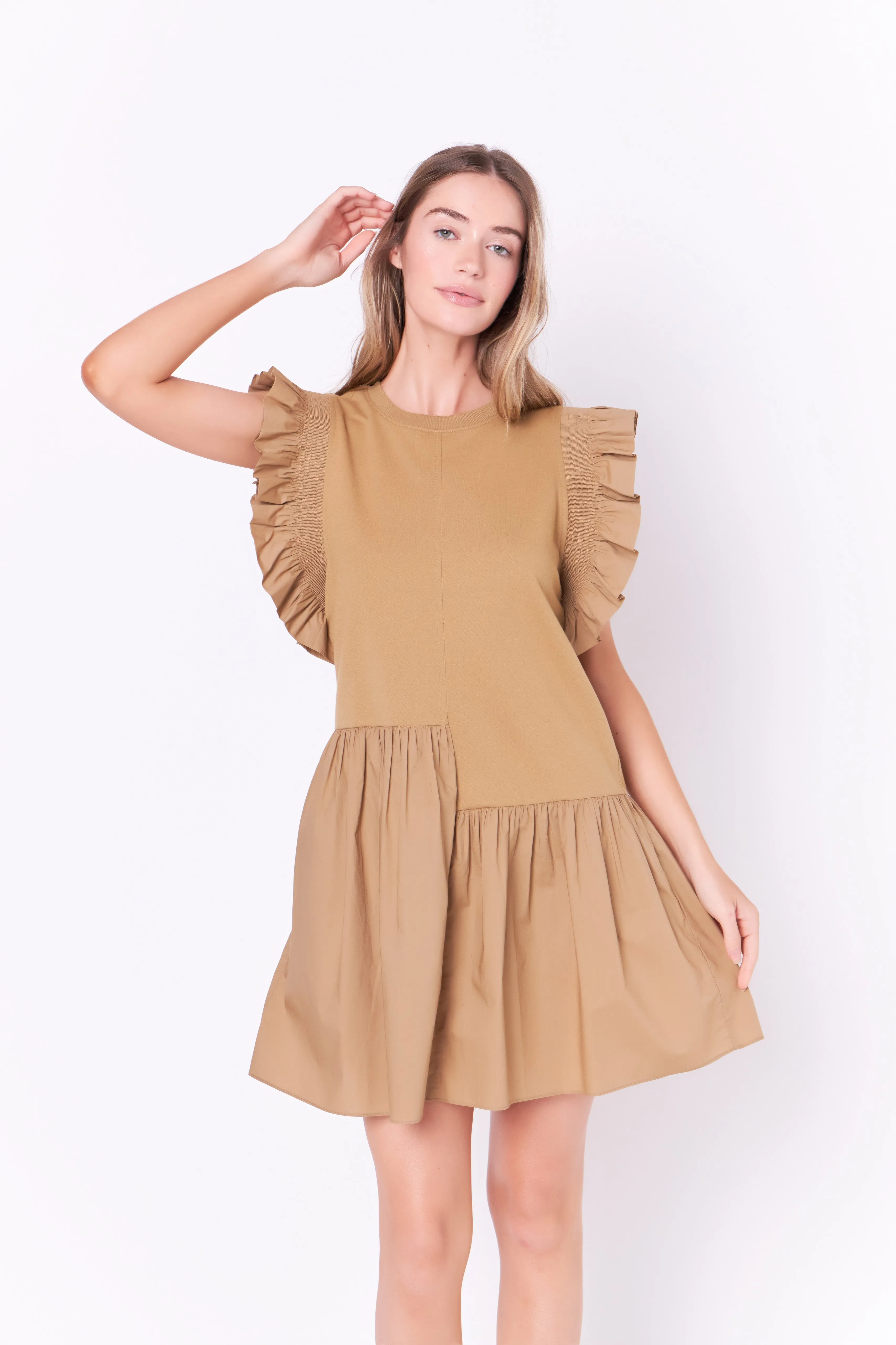 English Factory - Mixed Media Ruffled Detail Mini Dress