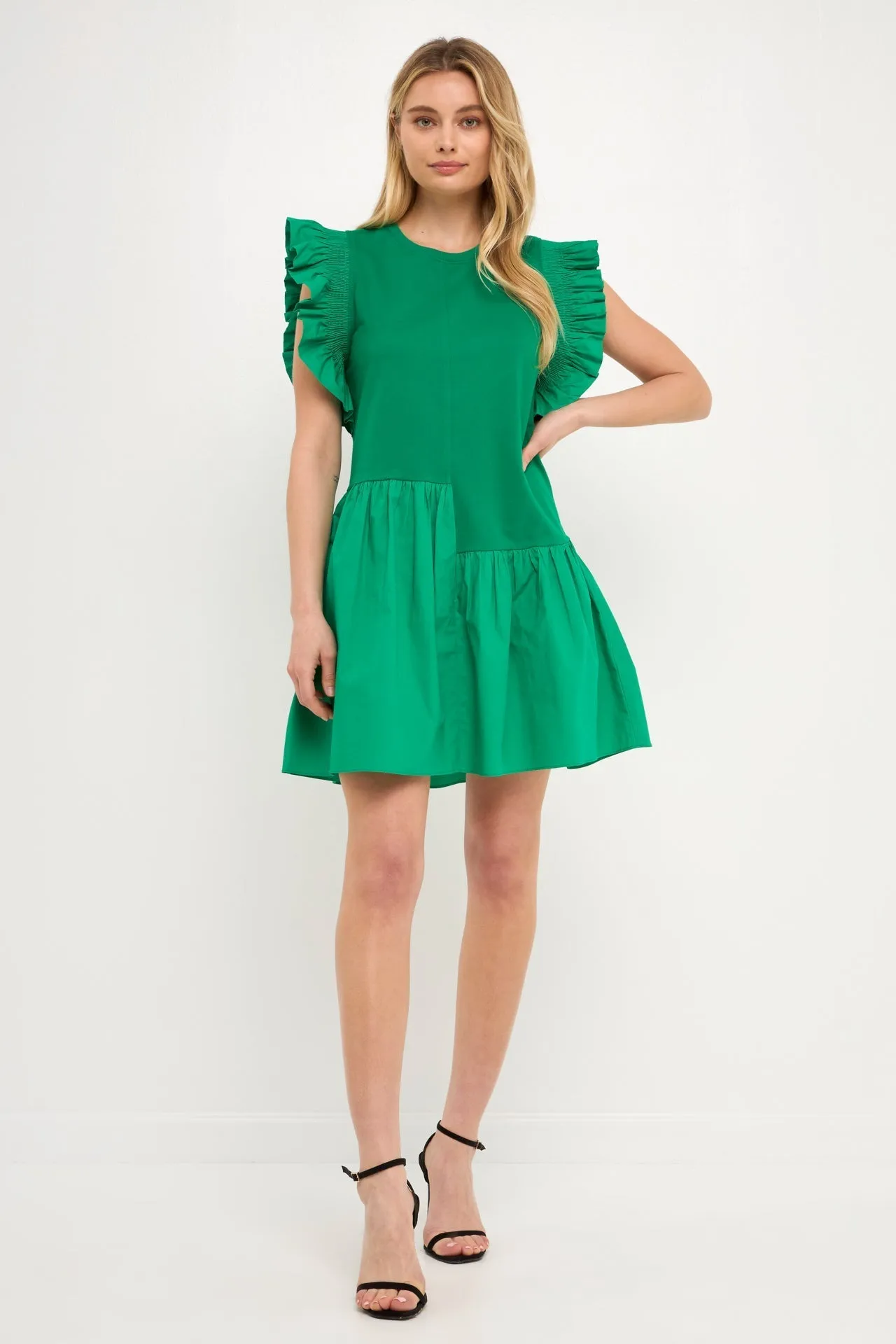 English Factory - Mixed Media Ruffled Detail Mini Dress