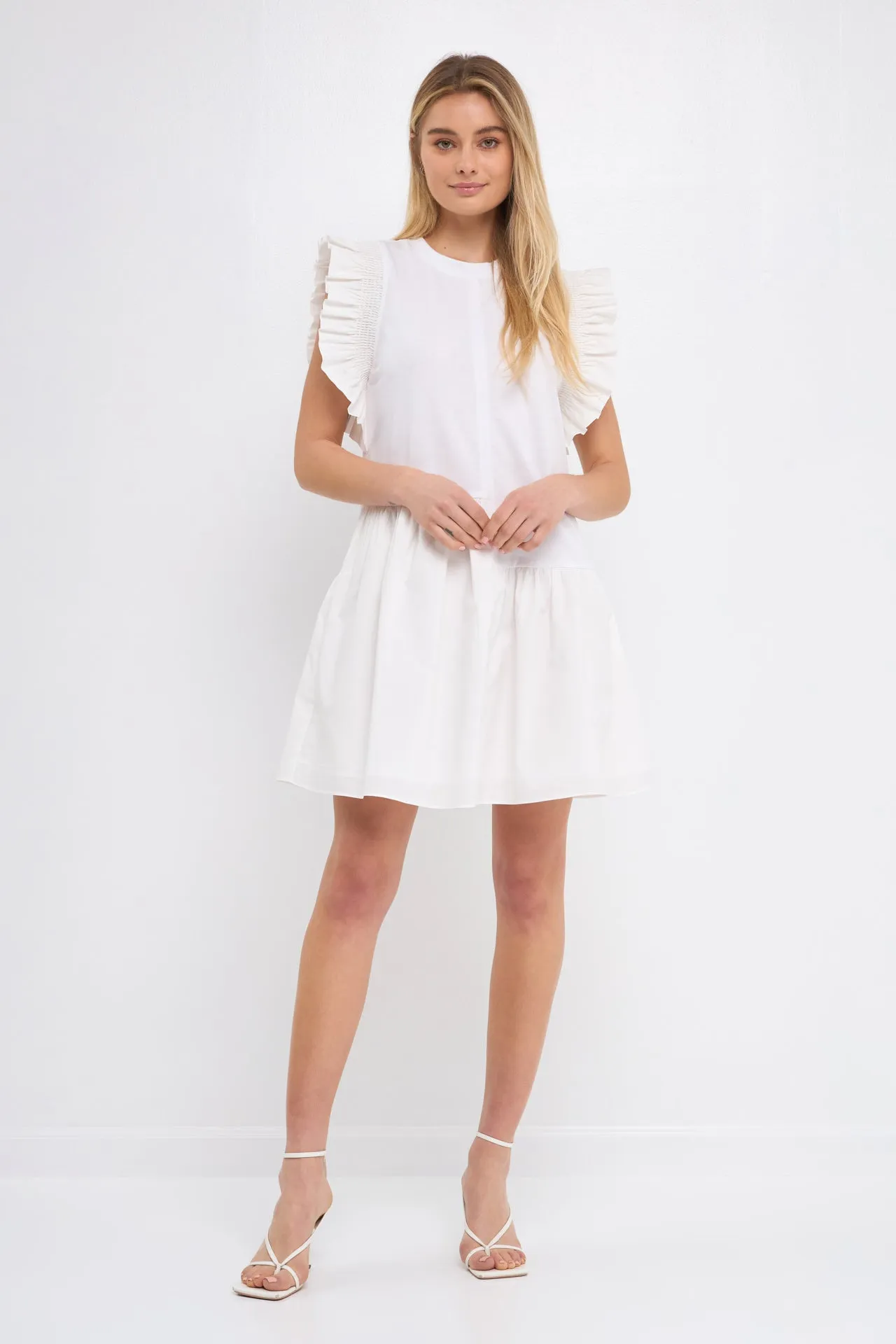 English Factory - Mixed Media Ruffled Detail Mini Dress