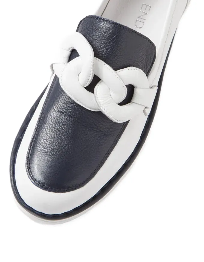 Erora White/Navy Leather Loafers