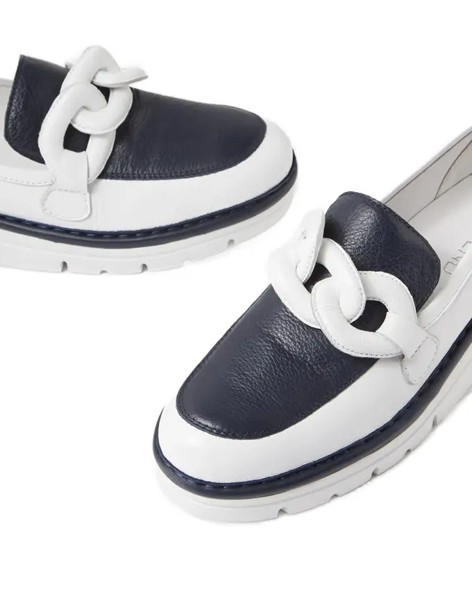 Erora White/Navy Leather Loafers