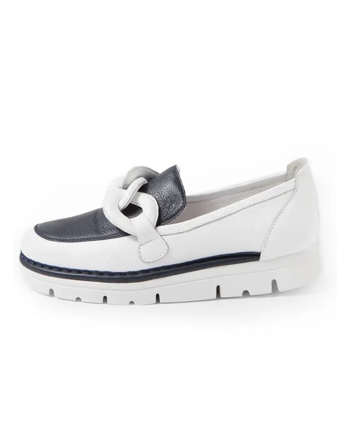 Erora White/Navy Leather Loafers