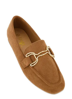 Faux Suede Rhinestone Detail Loafers