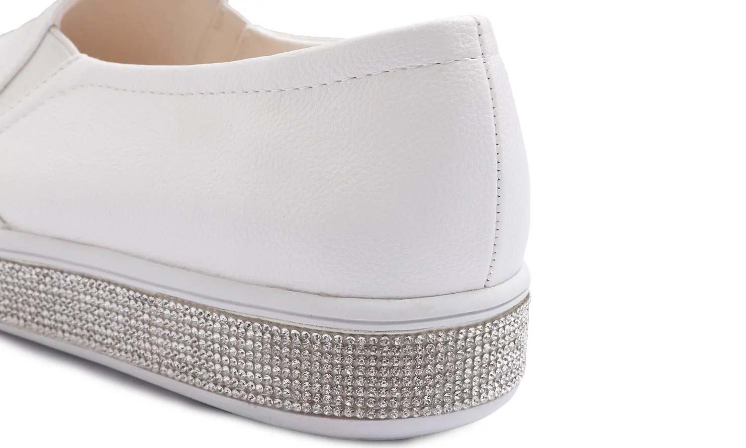 Feversole Women's Fashion Slip-On Sneaker Casual Platform Loafers White Silver Rhinestone Shoes