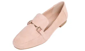 Feversole Women's Fashion Trim Deco Loafer Slippers Nude Suede