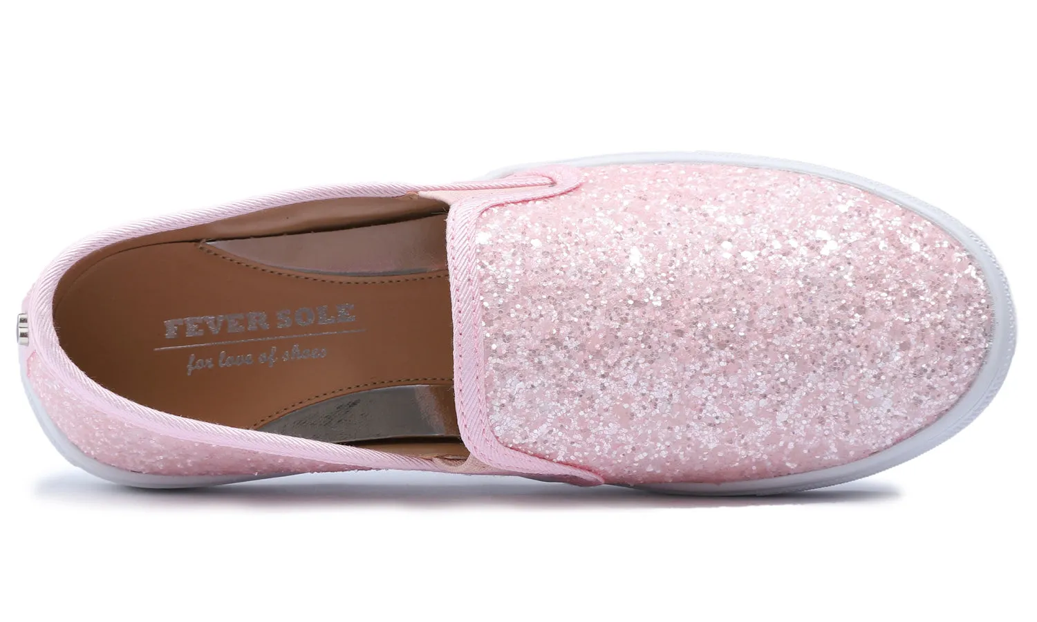 Feversole Women's Glitter Baby Pink Slip On Sneaker Casual Flat Loafers