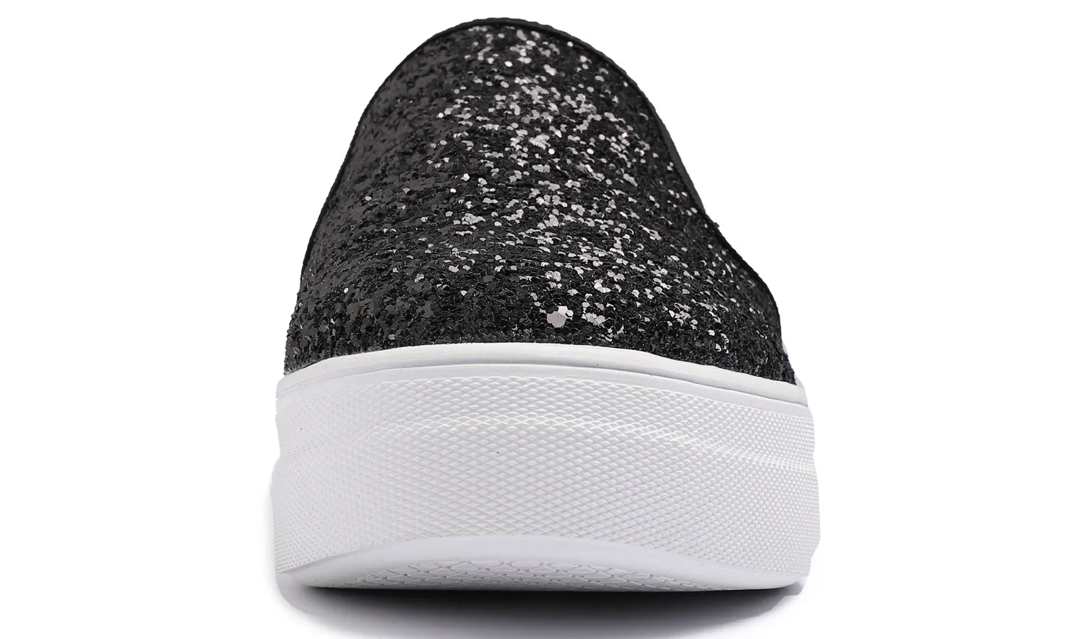 Feversole Women's Glitter Black Platform Slip On Sneaker Casual Flat Loafers