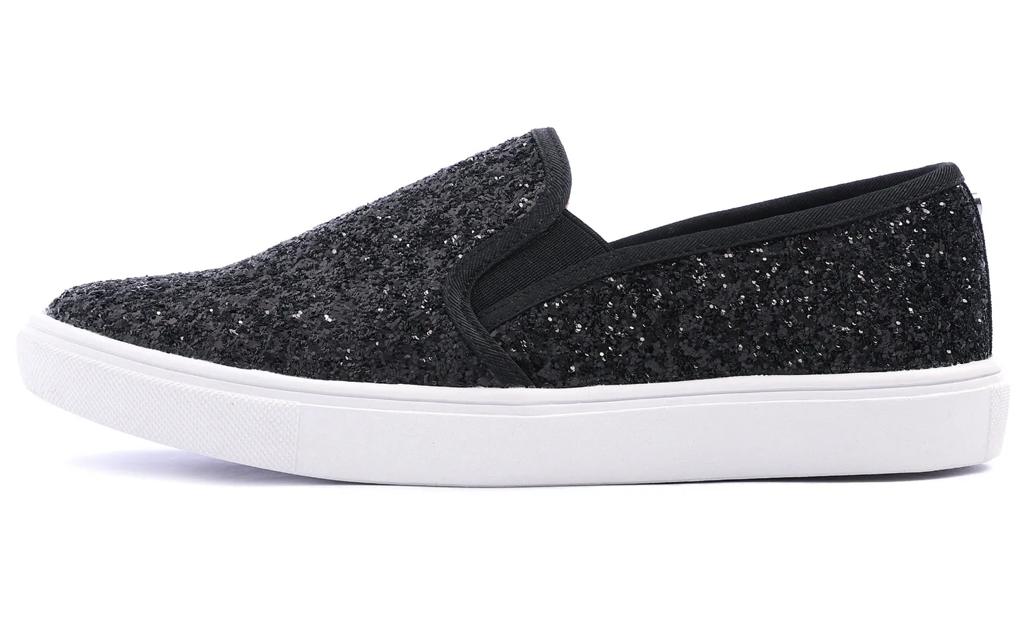 Feversole Women's Glitter Black Slip On Sneaker Casual Flat Loafers