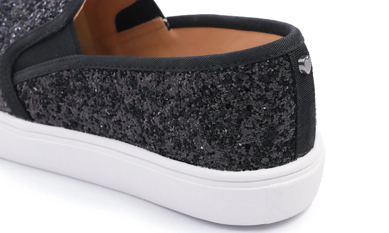 Feversole Women's Glitter Black Slip On Sneaker Casual Flat Loafers