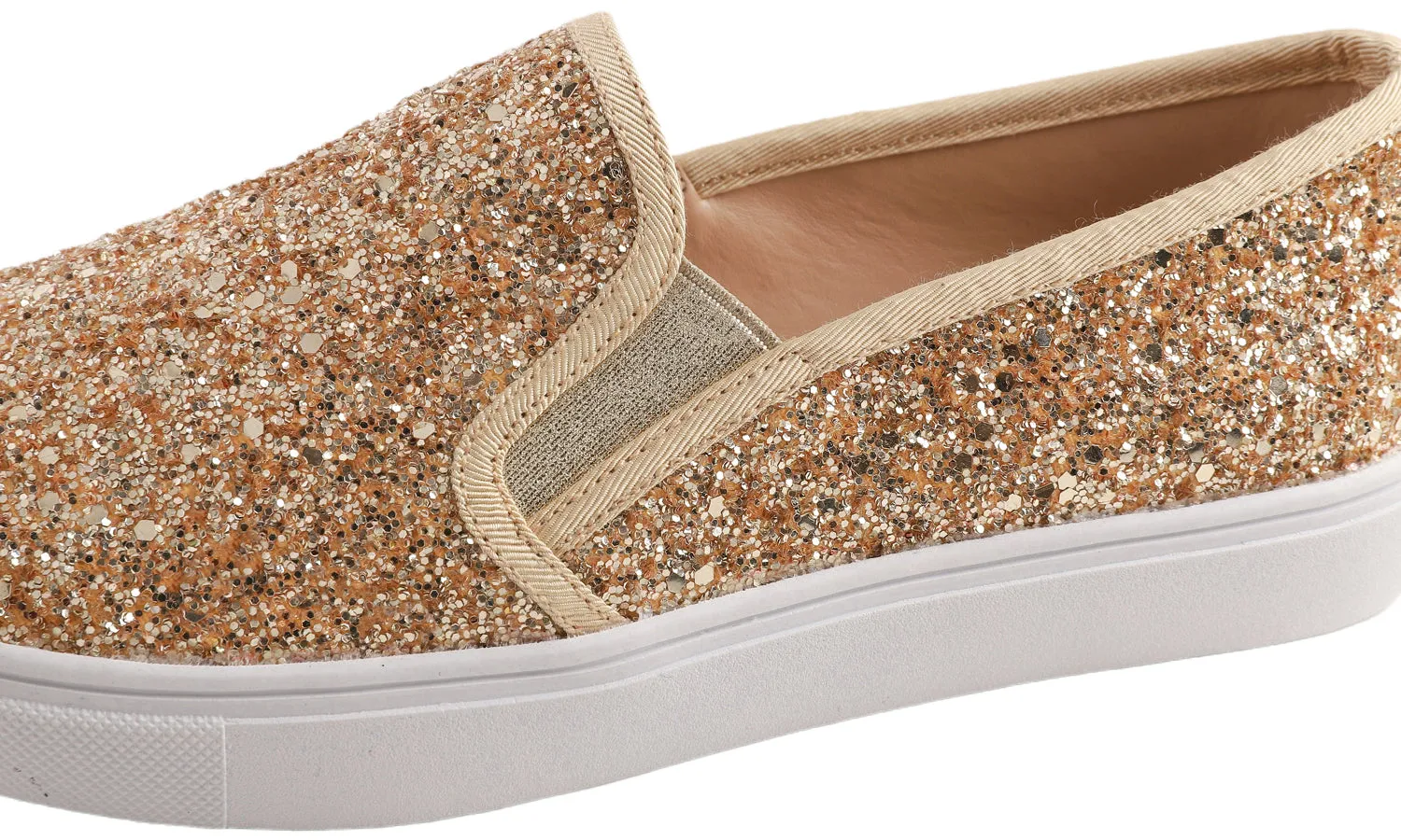 Feversole Women's Glitter Gold Slip On Sneaker Casual Flat Loafers