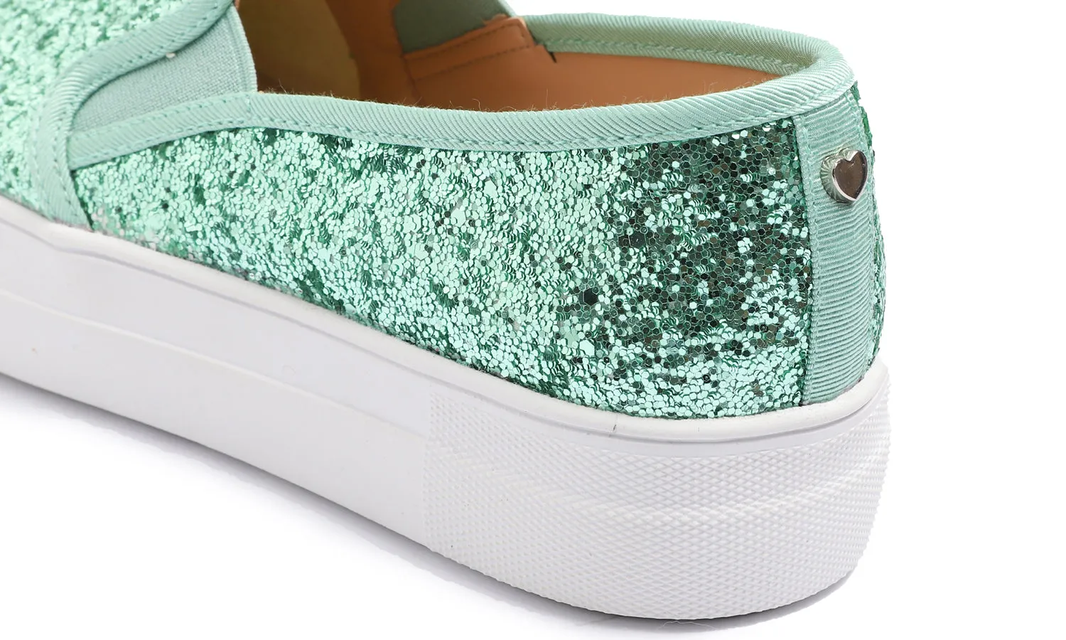 Feversole Women's Glitter Jade Green Platform Slip On Sneaker Casual Flat Loafers