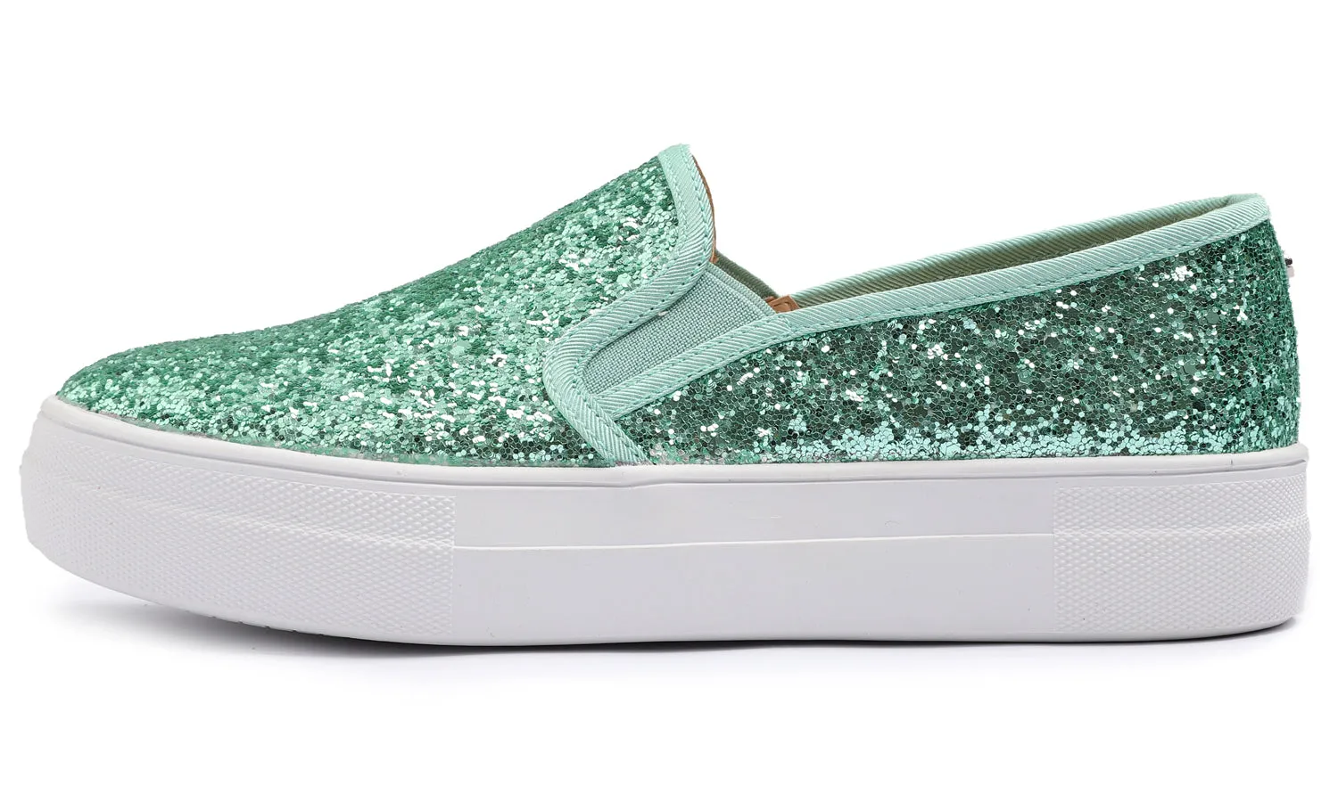 Feversole Women's Glitter Jade Green Platform Slip On Sneaker Casual Flat Loafers