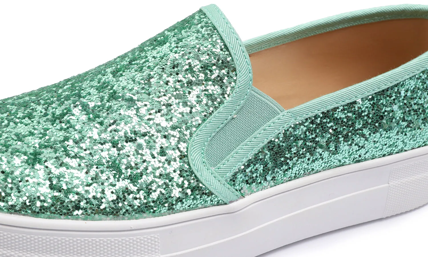 Feversole Women's Glitter Jade Green Platform Slip On Sneaker Casual Flat Loafers