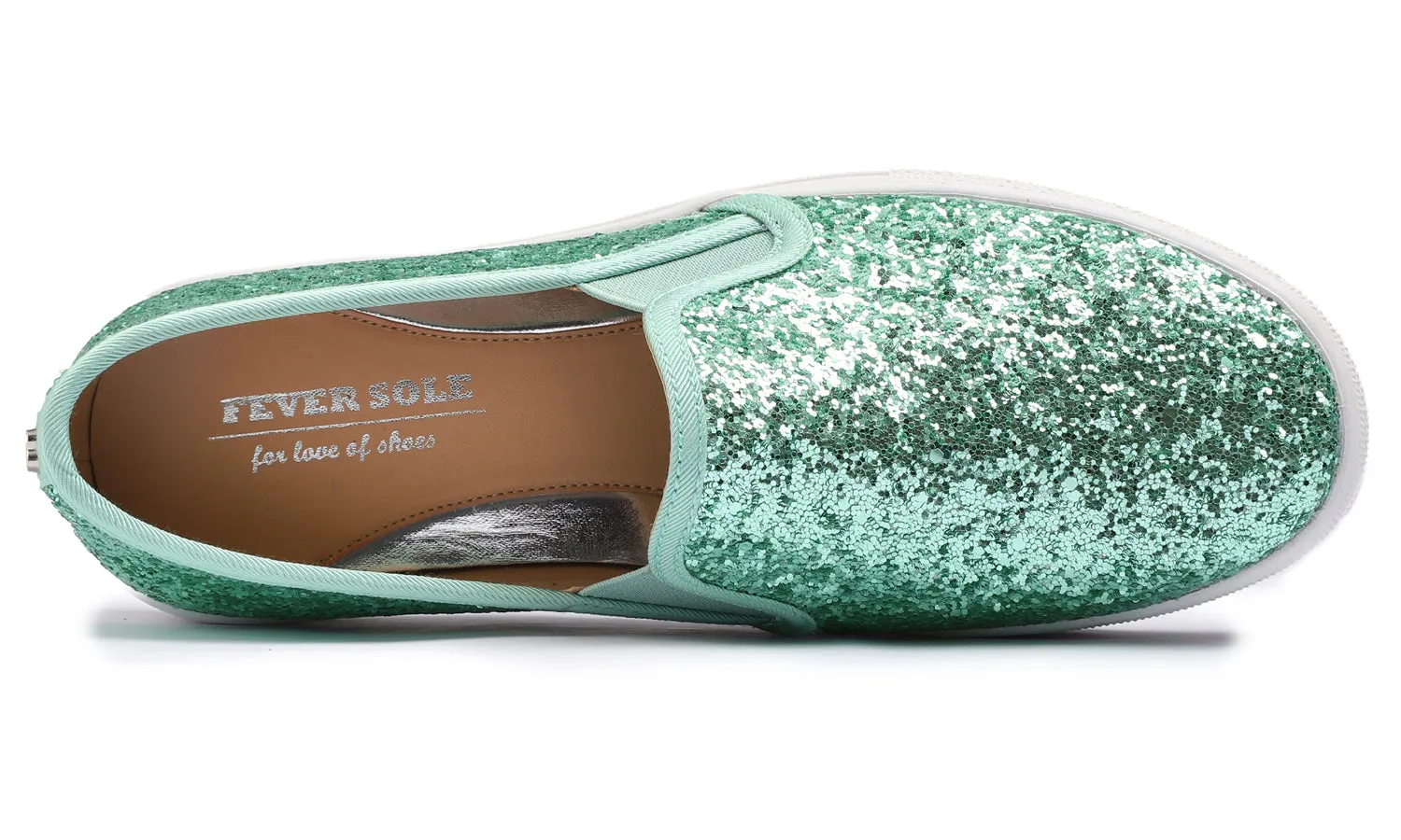 Feversole Women's Glitter Jade Green Platform Slip On Sneaker Casual Flat Loafers