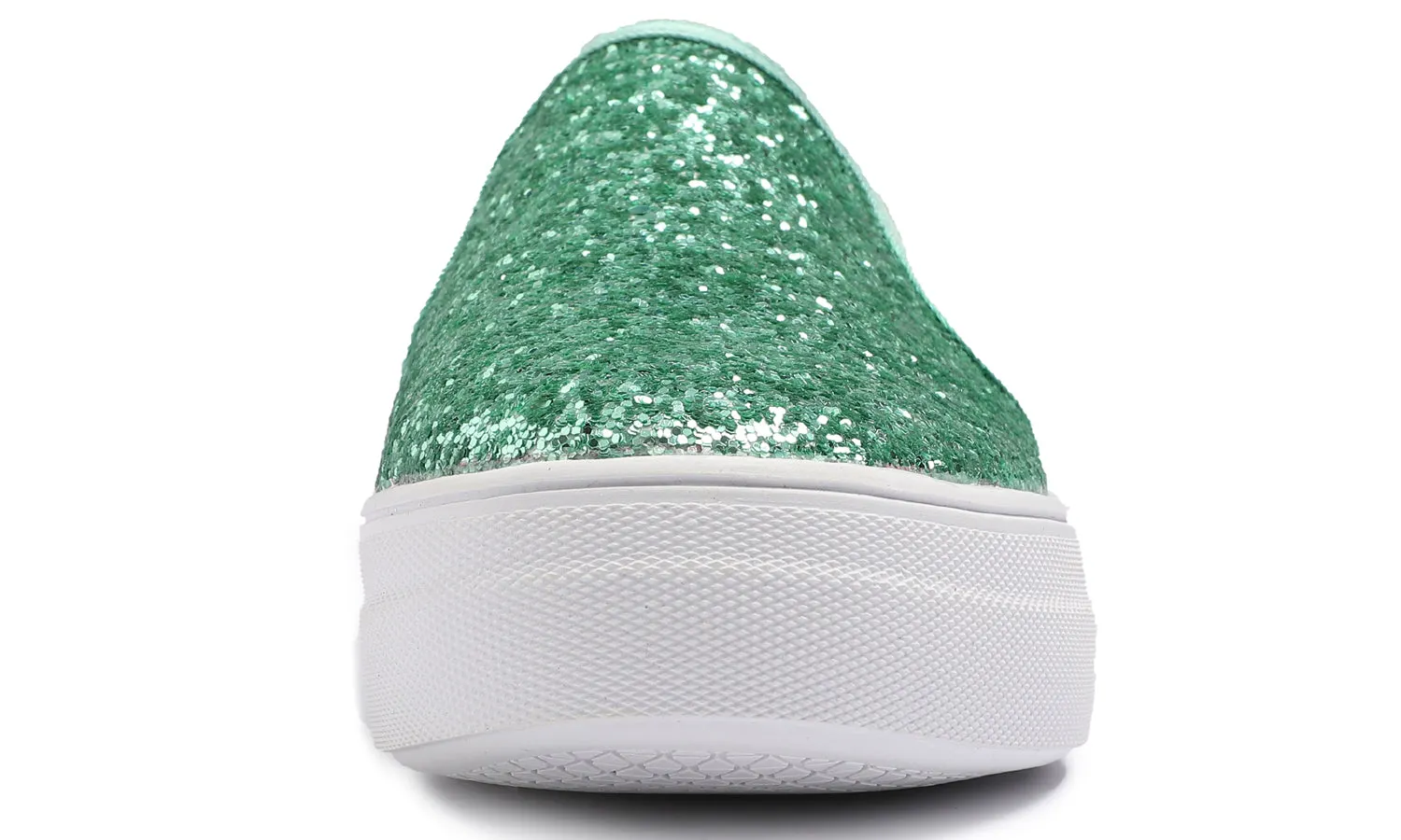 Feversole Women's Glitter Jade Green Platform Slip On Sneaker Casual Flat Loafers