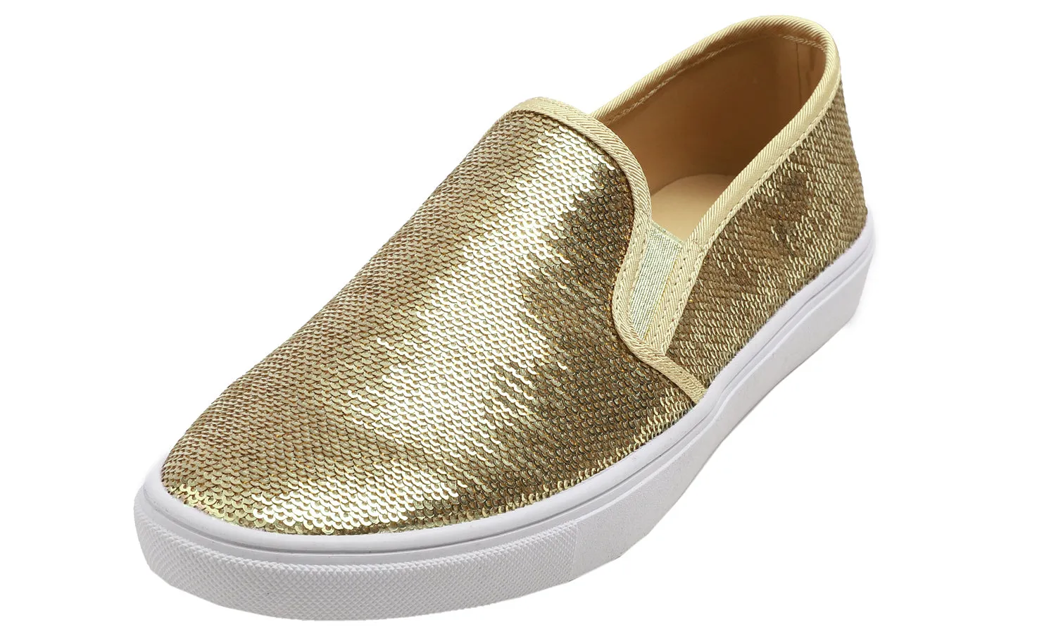 Feversole Women's Gold Sequin Slip On Sneaker Casual Flat Loafers