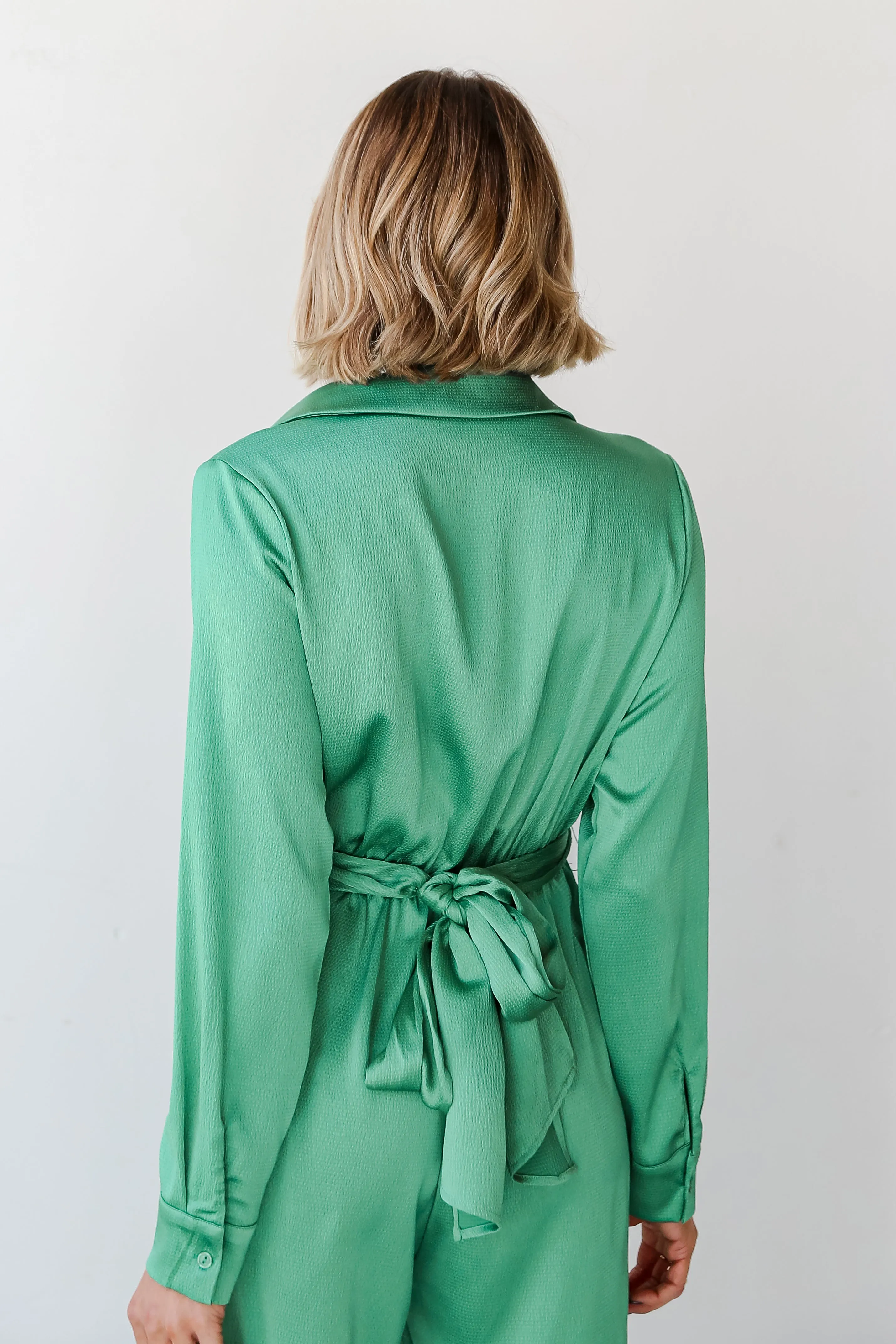 FINAL SALE - Irresistibly Chic Green Satin Jumpsuit