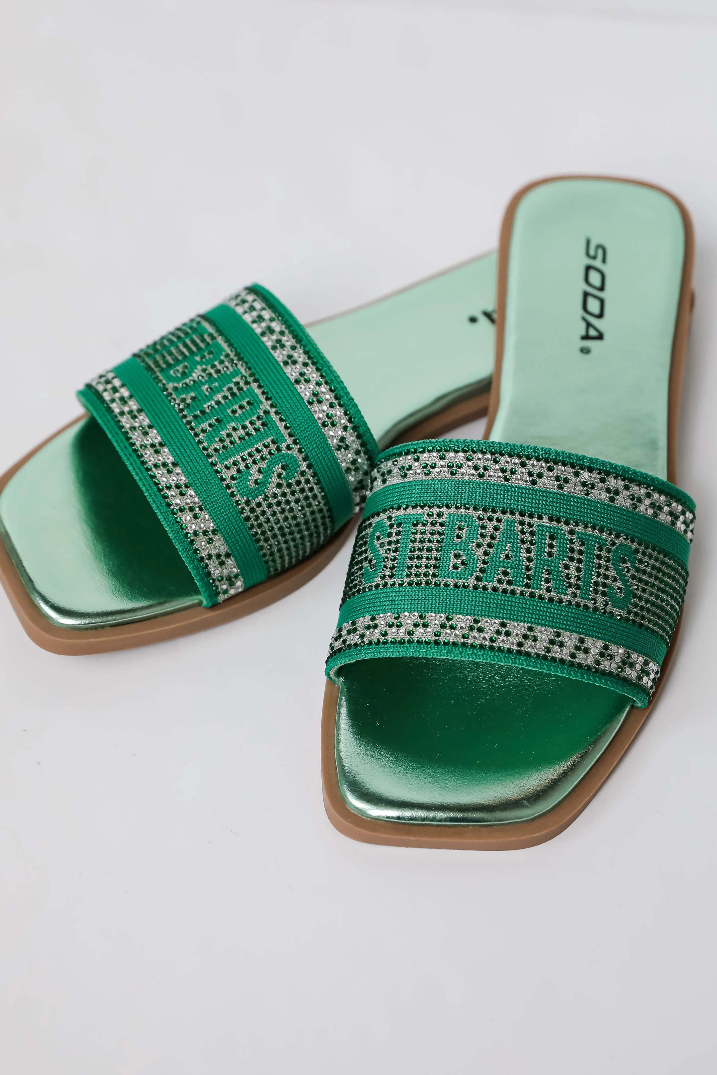 FINAL SALE - St. Barts Green Rhinestone Slide Sandals