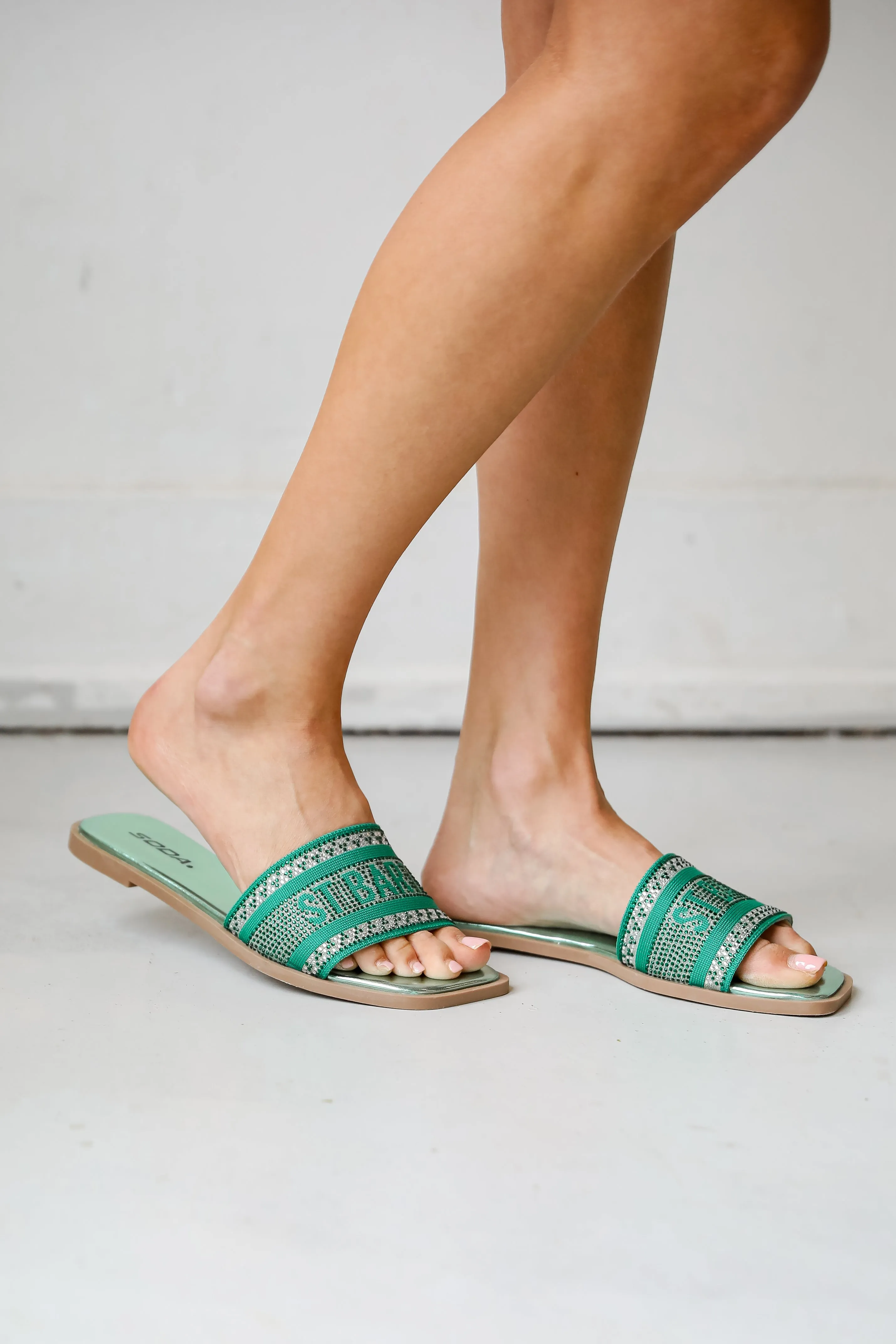 FINAL SALE - St. Barts Green Rhinestone Slide Sandals