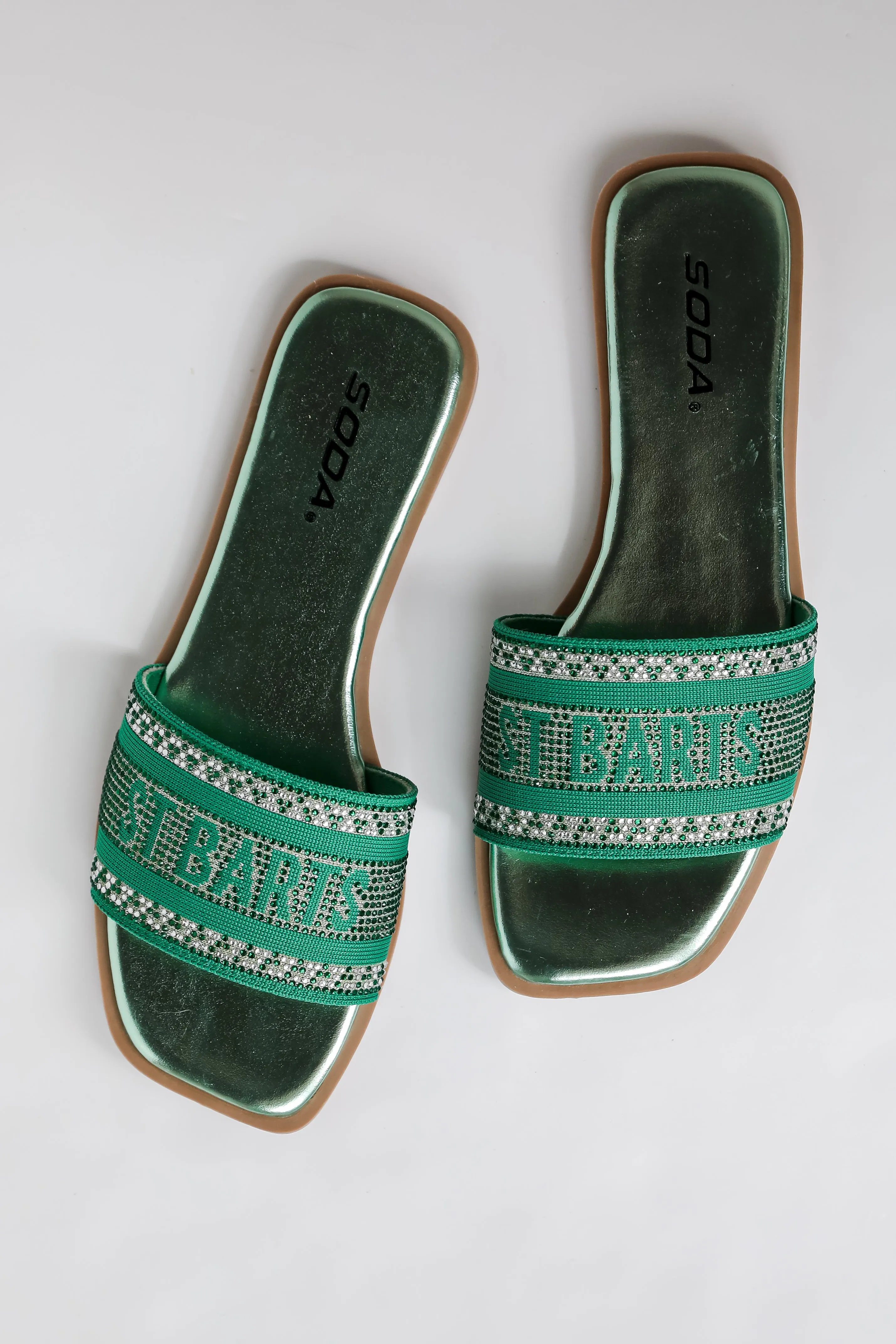 FINAL SALE - St. Barts Green Rhinestone Slide Sandals