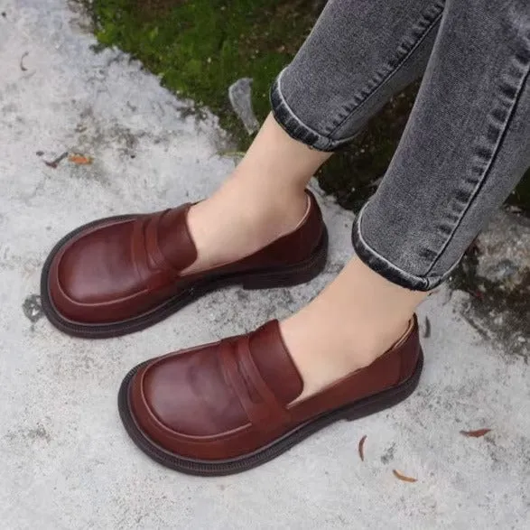 Handmade Women Loafers Big Toe Comfortable Soft Leather Shoes