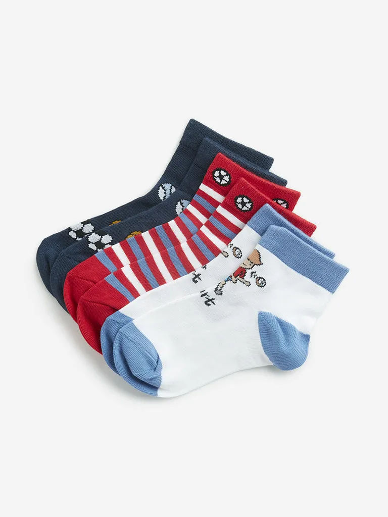 HOP Kids Multicolour Football Printed Socks - Pack of 3