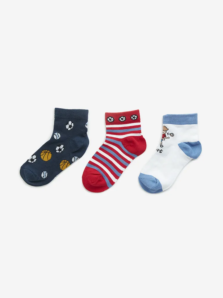 HOP Kids Multicolour Football Printed Socks - Pack of 3