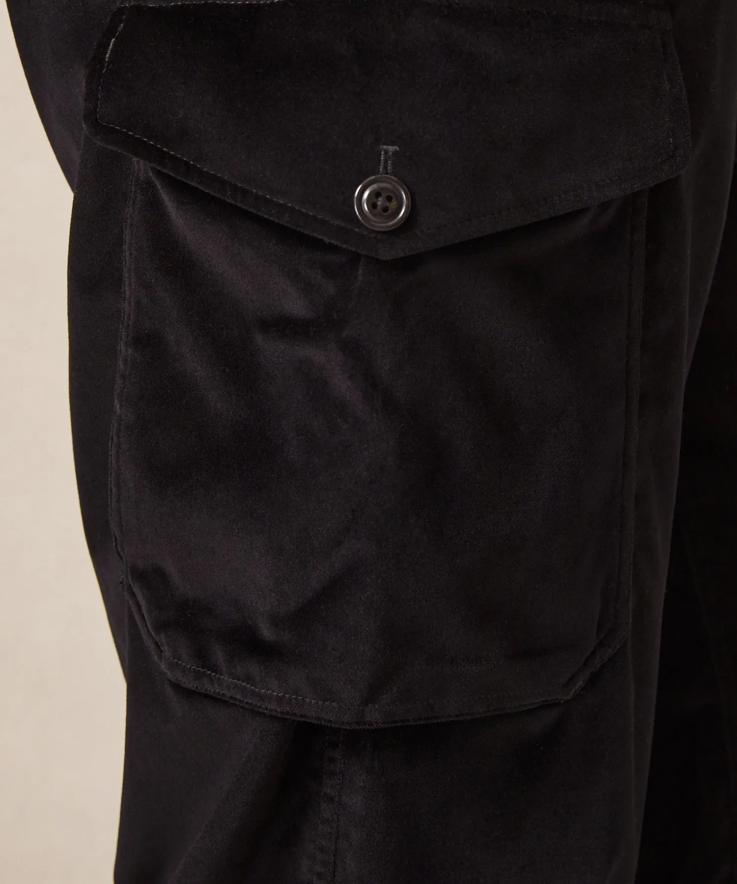 Italian Velvet Relaxed Cargo Pant in Black