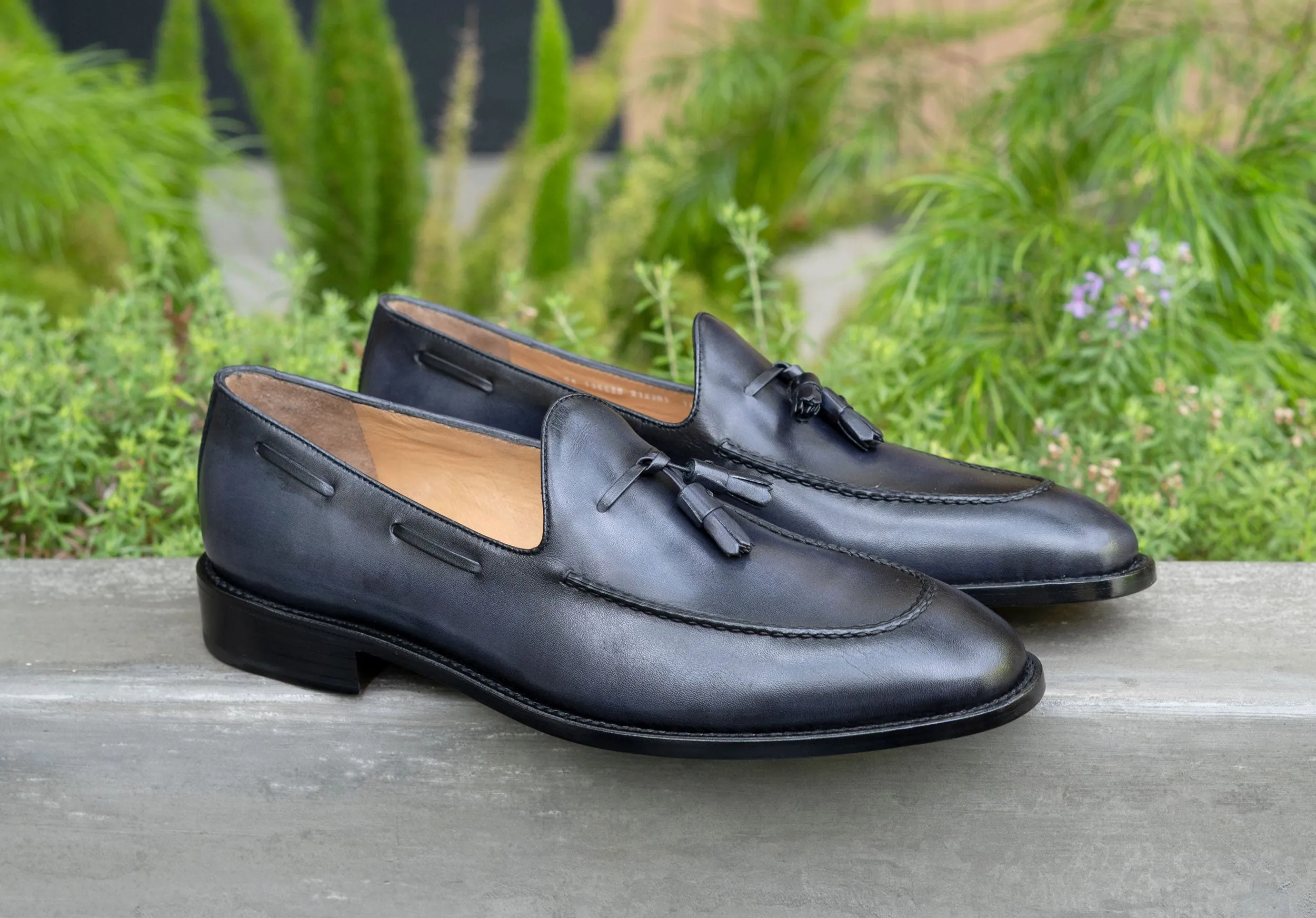 Jean Pierre Calfskin Tasseled Loafer Charcoal