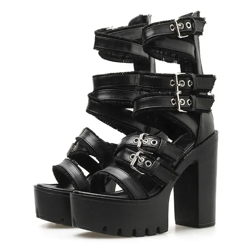 Joskaa 2024 New Strappy Sandals Chunky Heel