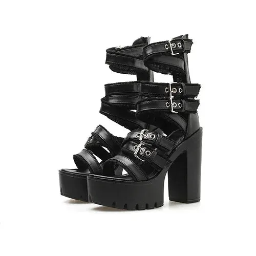 Joskaa 2024 New Strappy Sandals Chunky Heel