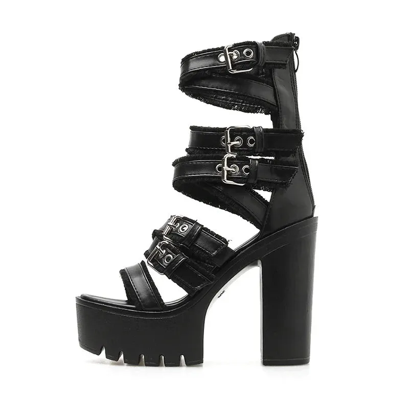 Joskaa 2024 New Strappy Sandals Chunky Heel