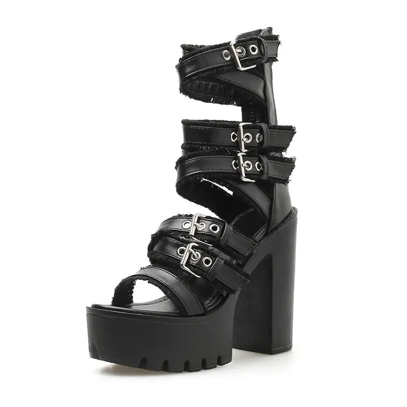 Joskaa 2024 New Strappy Sandals Chunky Heel