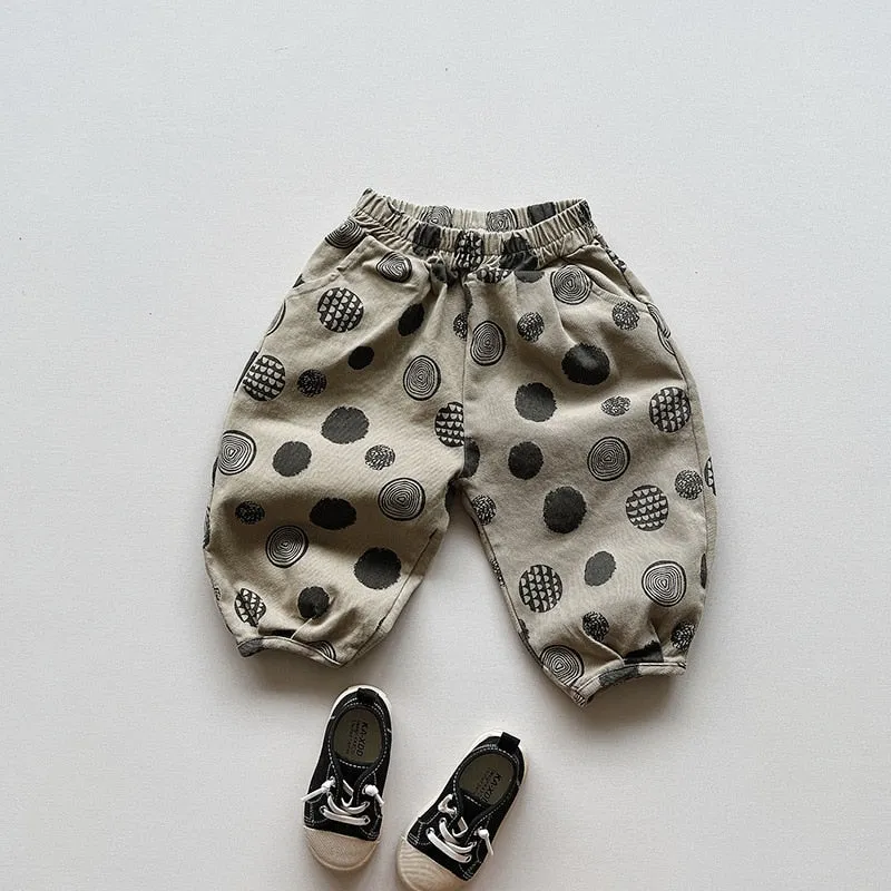 Kids' Mid-Waist Print Harem Pants with Pockets