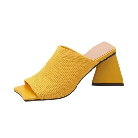 Knitted Fabric Square Toe High Heel Sandals