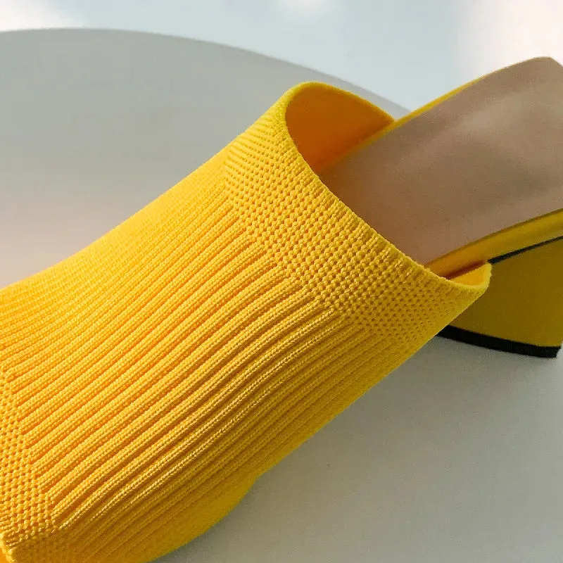 Knitted Fabric Square Toe High Heel Sandals