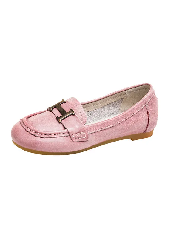 Leather Soft Round Toe H Flats Pink