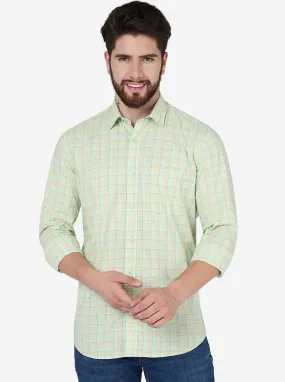 Lettuce Green Checked Slim Fit Semi Casual Shirt | JadeBlue