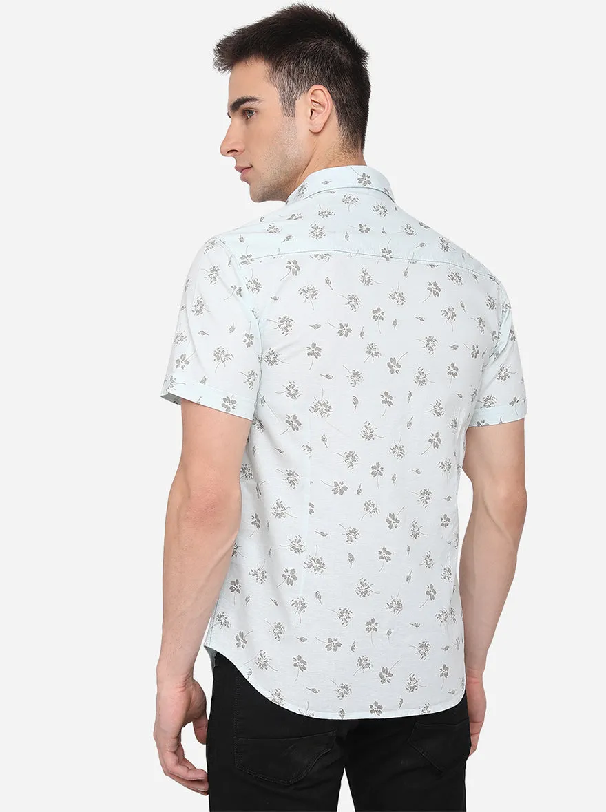 Light Blue Printed Slim Fit Casual Shirt | Greenfibre