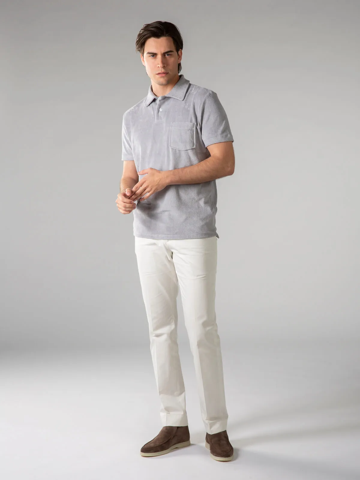 Light Grey Terry Towelling Polo Shirt