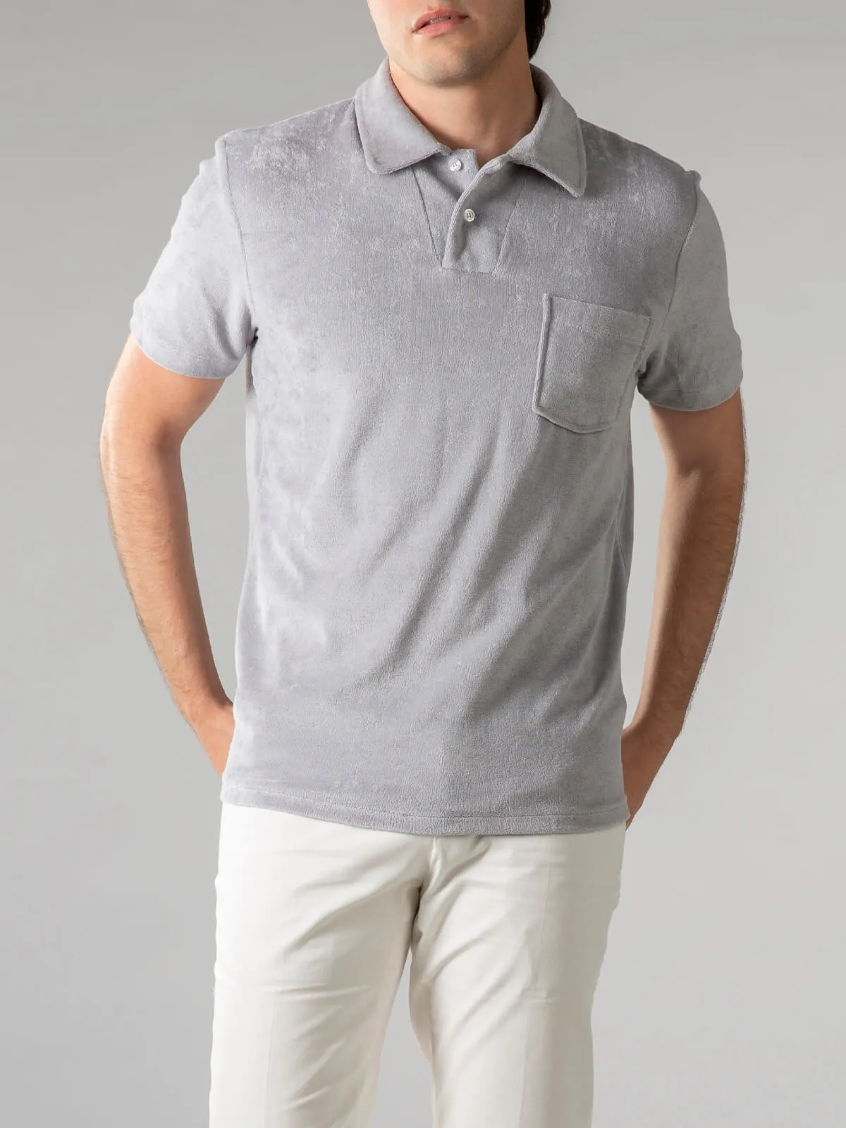 Light Grey Terry Towelling Polo Shirt