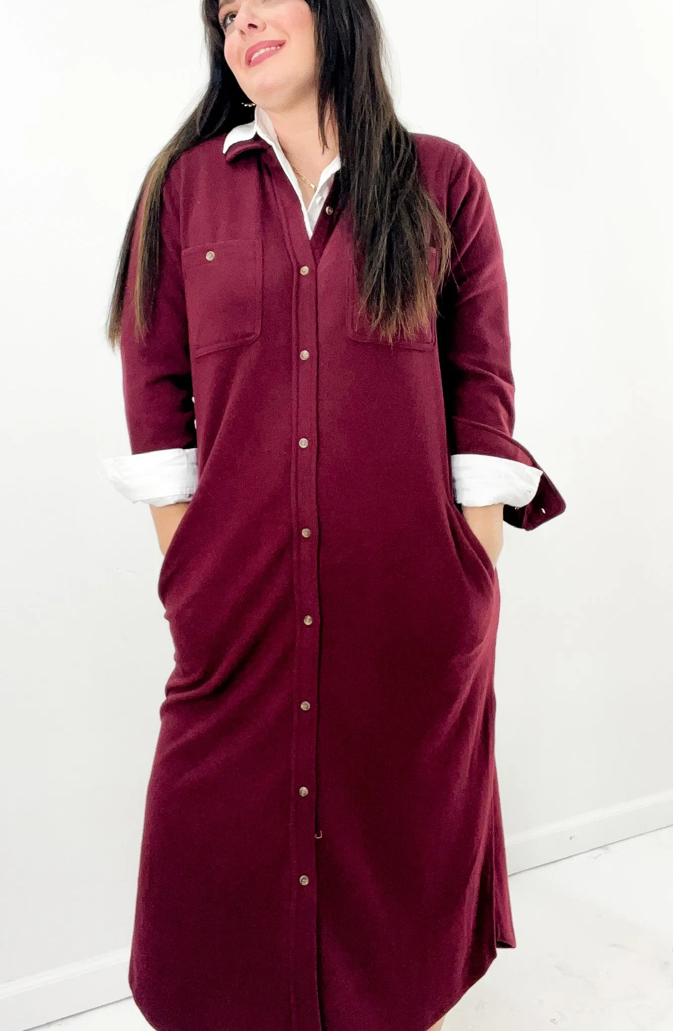 Long Sleeve Button Down Midi Shirt Dress