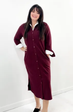 Long Sleeve Button Down Midi Shirt Dress