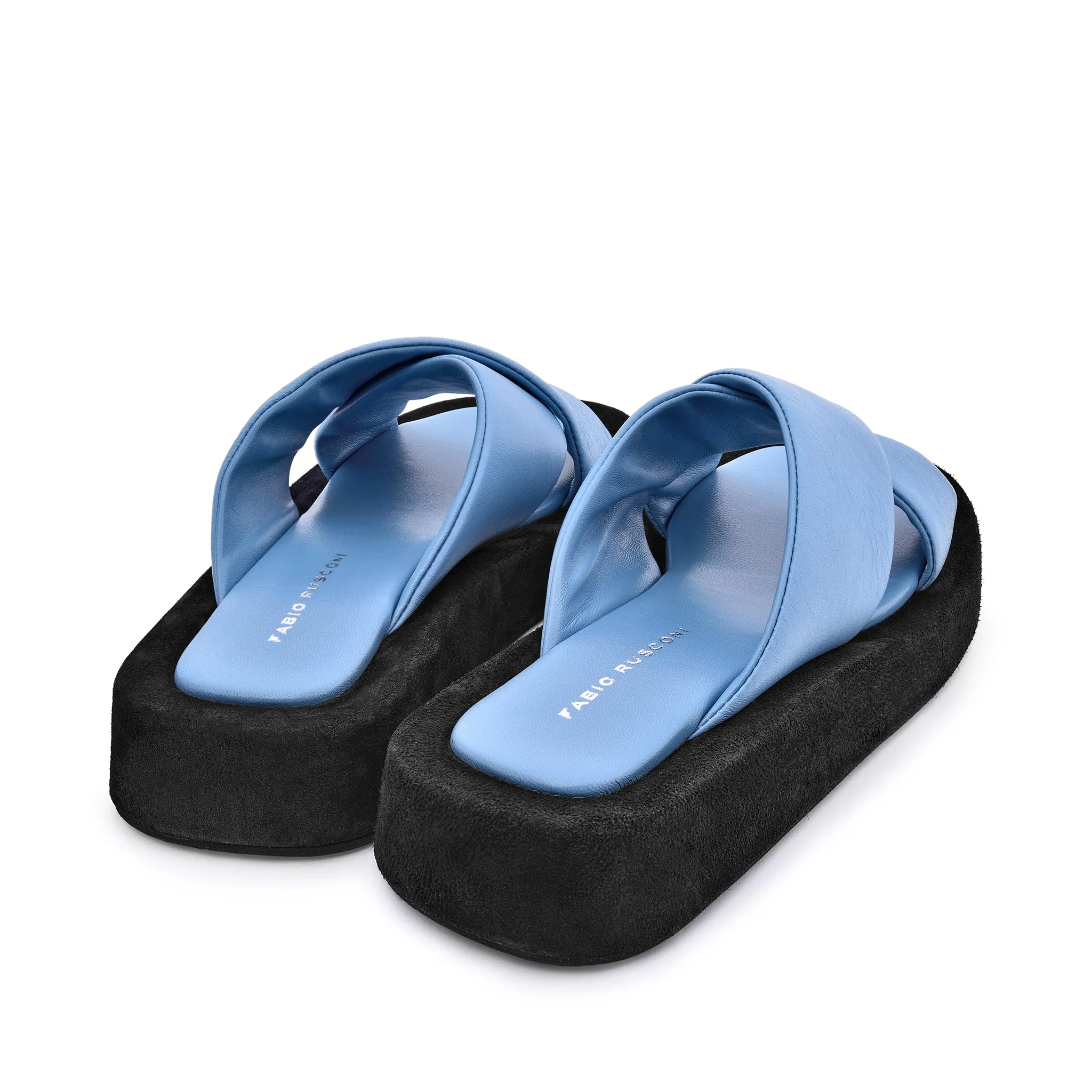 Luna Sky Blue Leather Flat Sandals