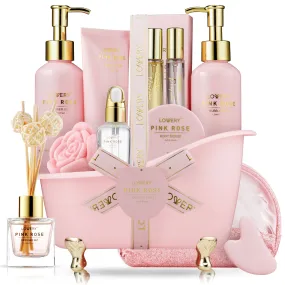 Luxe Pink Rose Bath and Body Set - 18Pc Birthday Gifts Spa Kit