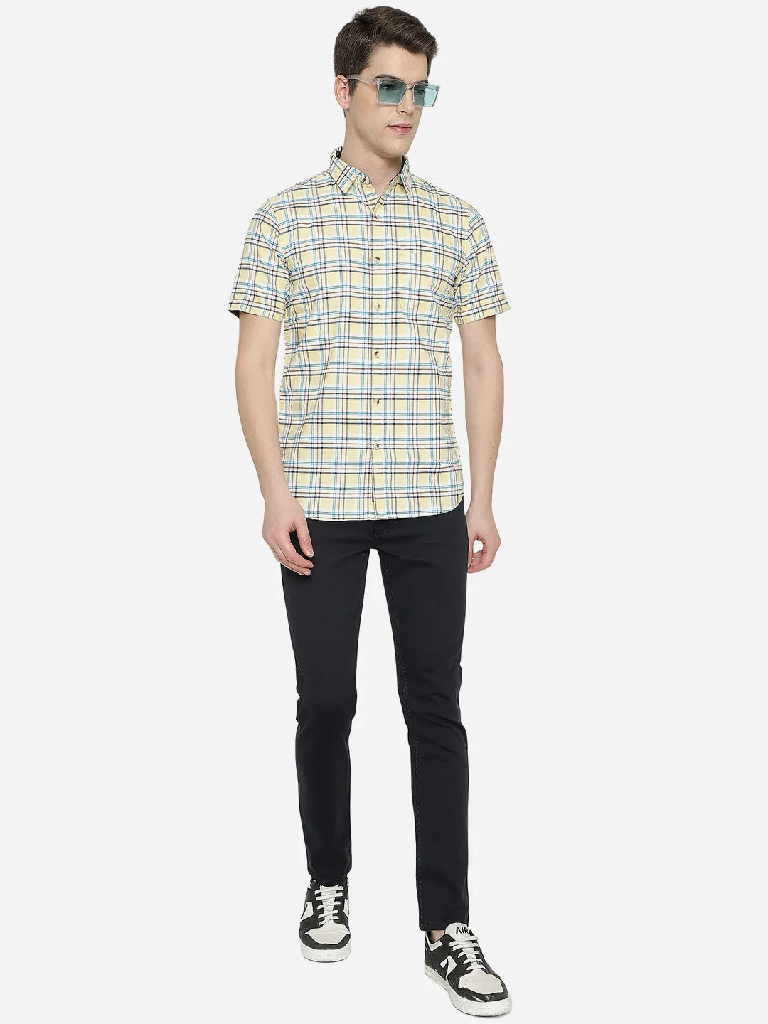 Mallow Yellow Checked Slim Fit Semi Casual Shirt | JadeBlue