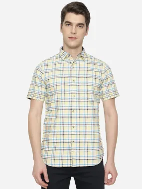 Mallow Yellow Checked Slim Fit Semi Casual Shirt | JadeBlue