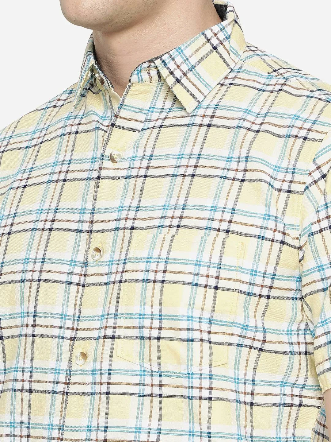 Mallow Yellow Checked Slim Fit Semi Casual Shirt | JadeBlue