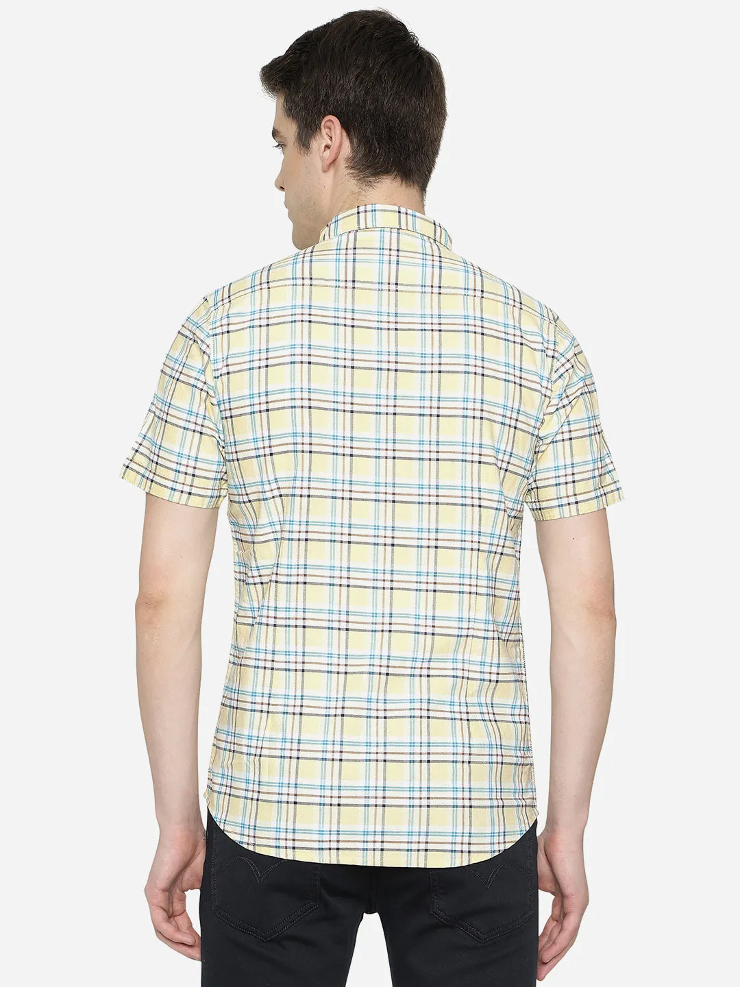 Mallow Yellow Checked Slim Fit Semi Casual Shirt | JadeBlue