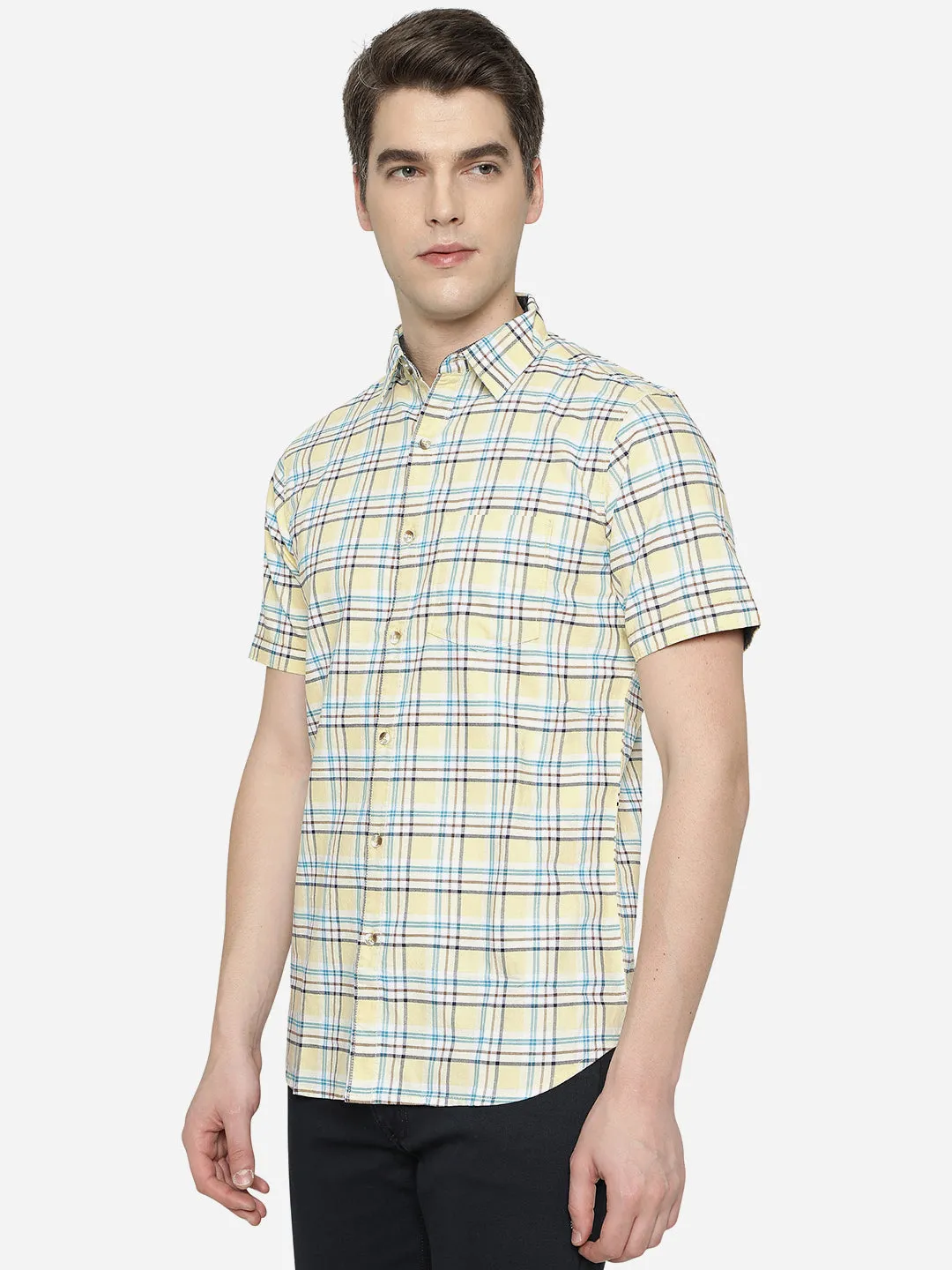 Mallow Yellow Checked Slim Fit Semi Casual Shirt | JadeBlue